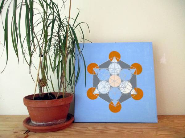 Acryl, Bild, Leinwand, Metatron, Symbolbild, 40 x 40, blau, orange