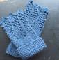 Preview: Stulpen, Pulswärmer, Armstulpen, blau, Wolle, gestrickt, Spitze