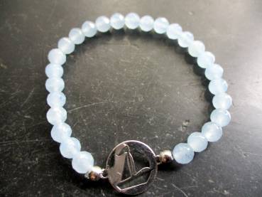 Armband, Edelstein, Chalcedon, hellblau, facettiert, Schiff, Segelschiff, Unisex