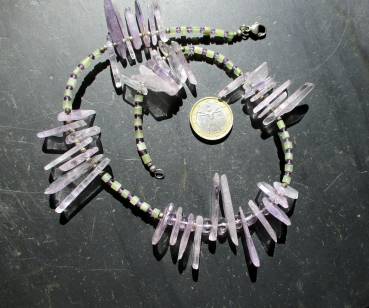 Preview: Kette, Collier, Amethyst, Serpentin, grün, lila, Sterlingsilber, Schmuck, Frauen