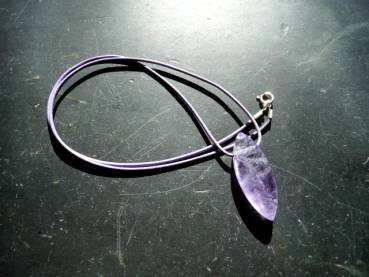 Anhänger, Amethyst, Tropfen, Navette, lila, Schmuck, Lederband, Silber