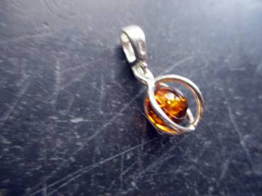 Anhänger, Sterlingsilber, Bernstein, Kugel, beweglich, Schmuck