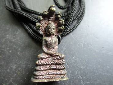 Kette, Baumwollband, Buddha, Messing, geschwärzt, Meditation