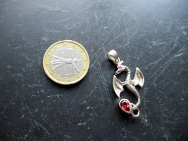 Preview: Anhänger, Drache, Sterlingsilber, Granat, Rubin, facettiert,  Märchen, Schatz