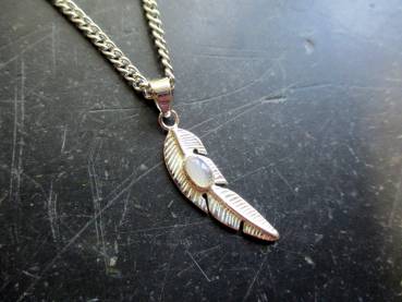 Anhänger, Silber, Feder, Mondstein, Schmuck, Unisex