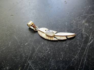 Anhänger, Silber, Feder, Mondstein, Schmuck, Unisex
