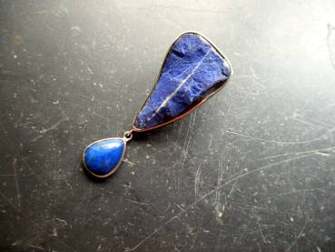 Preview: Lapislazuli Anhänger, Silber, Anhänger, Lapislazuli, Lapis, blau, 2 Steine
