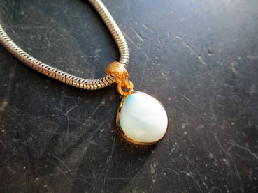 Preview: Anhänger, Sterlingsilber, vergoldet, satiniert, Larimar, blau, New Age