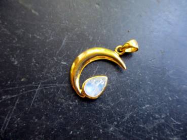 Preview: Anhänger, Sterlingsilber, vergoldet, Mond, Mondstein, weiß, Magie, Intuiton