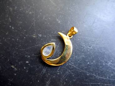 Preview: Anhänger, Sterlingsilber, vergoldet, Mond, Mondstein, weiß, Magie, Intuiton