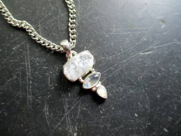 Preview: Anhänger, Sterlingsilber, Mondstein, 3 Steine, schimmernd, Schmuck, Braut
