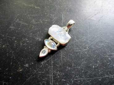 Anhänger, Sterlingsilber, Mondstein, 3 Steine, schimmernd, Schmuck, Braut