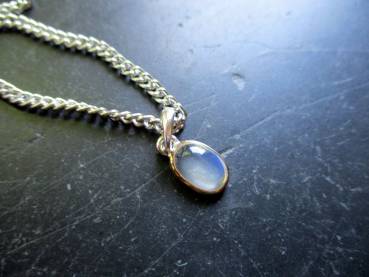 Preview: Anhänger, Sterlingsilber, teilweise vegoldet, Mondstein, weiß, oval, Schmuck