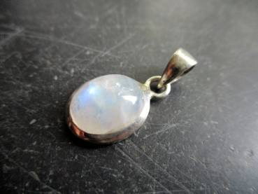 Anhänger, Mondstein, Sterlingsilber, Regenbogenmondstein, weiß, oval, schillernd