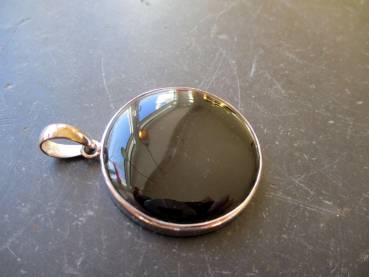 Anhänger, Sterlingsilber, Obsidian, schwarz, rund, Schmuck, Frauen, Männer