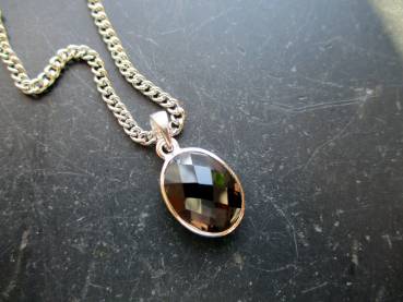 Rauchquarz, Anhänger, Sterlingsilber, facettiert, oval braun, Schmuck, Unisex