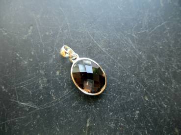 Rauchquarz, Anhänger, Sterlingsilber, facettiert, oval braun, Schmuck, Unisex