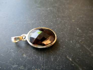 Rauchquarz, Anhänger, Sterlingsilber, facettiert, oval braun, Schmuck, Unisex