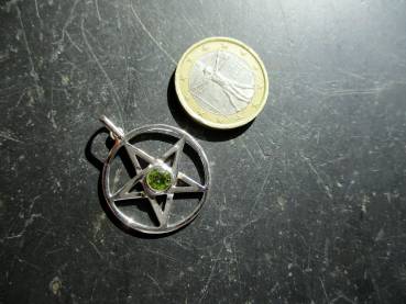 Anhänger, Pentagramm,  Sterlingsilber, Talismann, Schutz, Wicca, Schamane, Peridot, groß