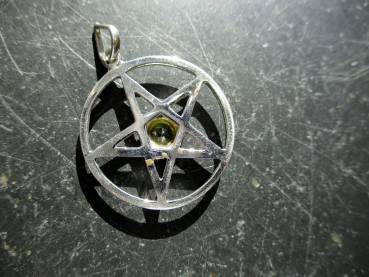 Anhänger, Pentagramm,  Sterlingsilber, Talismann, Schutz, Wicca, Schamane, Peridot, groß