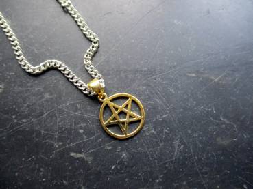 Anhänger, Pentagramm, Sterlingsilber, vergoldet, Wicca, Schamane, Schutz