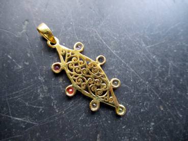 Preview: Anhänger, Sterlingsilber, vergoldet, Chakra, Edelsteine, Raute, Unisex