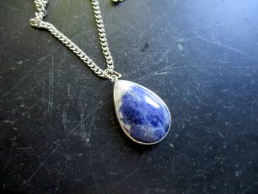 Preview: Anhänger, Sterlingsilber, oval, Sodalith, blau, Unisex