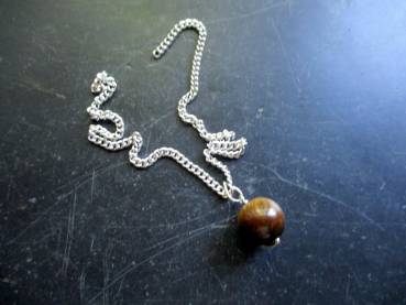 Preview: Anhänger, Tigerauge, Kugel, Stelingsilber, braun, Unisex