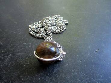 Preview: Anhänger, Tigerauge, Kugel, Stelingsilber, braun, Unisex