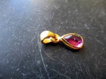 Preview: Anhänger, Sterlingsilber, vergoldet, Turmalin. rot, Tropfen, Schmuck, Frauen