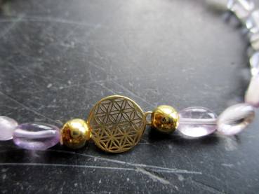 Preview: Armband, Symbol Armband, Amethyst, helllila, Blume des Lebens, Silber vergoldet