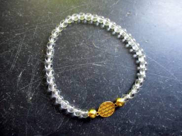 Preview: Armband, Symbolarmband, Bergkristall, weiß, Blume des Lebens, Silber, vergoldet