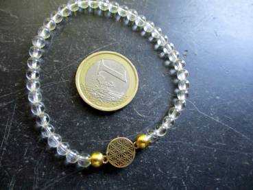 Preview: Armband, Symbolarmband, Bergkristall, weiß, Blume des Lebens, Silber, vergoldet