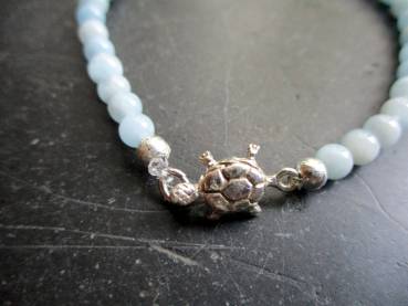 Preview: Armband, Chalcedon, hellblau, Schildkröte, Sterlingsilber, Schmuck, Frauen