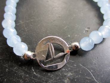 Preview: Armband, Edelstein, Chalcedon, hellblau, facettiert, Schiff, Segelschiff, Unisex