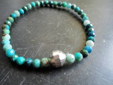 Preview: Armband, Chrysokoll, blau, grün, Sterlingsilber, facettiert, Schmuck, Frauen