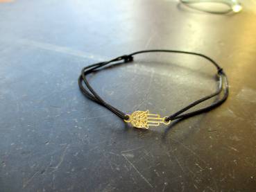 Preview: Armband, Symbolarmband, Hand von Fatima, klein, Sterlingsilber, vergoldet, Gummi, verstellbar, Frauen, Mädchen