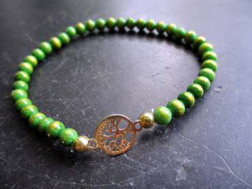 Preview: Armband,Symbolarmband, Mashan Jade, Sterlingsilber, vergoldet,Baum des Lebens
