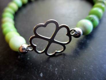 Preview: Armband, Nephrit Jade, Kleeblatt, Silber, Symbolarmband