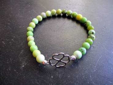 Armband, Nephrit Jade, Kleeblatt, Silber, Symbolarmband