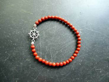 Preview: Armband, Symbolarmband, Jaspis, rot, Steuerrad, maritim, Erfolg