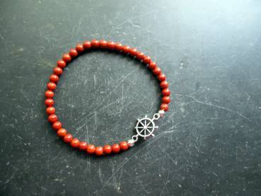 Armband, Symbolarmband, Jaspis, rot, Steuerrad, maritim, Erfolg