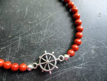 Preview: Armband, Symbolarmband, Jaspis, rot, Steuerrad, maritim, Erfolg