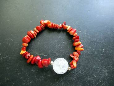 Preview: Armband, Koralle, Splitter, Bergkristallkugel, Schmuck, Frauen