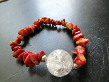 Armband, Koralle, Splitter, Bergkristallkugel, Schmuck, Frauen