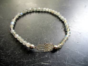 Armband, Symbolarmband, Labradorit, facettiert, Silber, Hand von Fatima