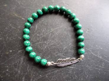 Preview: Armband, Malachit, grün, Feder, Metall, Schmuck, Unisex