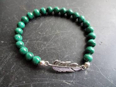 Armband, Malachit, grün, Feder, Metall, Schmuck, Unisex