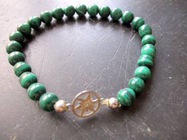Preview: Armband, Malachit, grün, Sterlingsilbe, Edelweiß, Symbolarmband, Tracht, Dirndl
