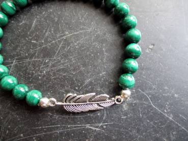 Preview: Armband, Malachit, grün, Feder, Metall, Schmuck, Unisex
